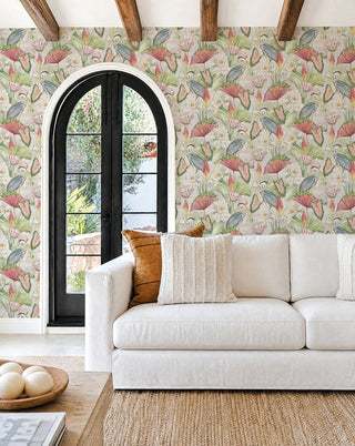 Heritage Tales 100046EH Cream Waterlily Lake Floral Unpasted Wallpaper Living Room at Say Decor
