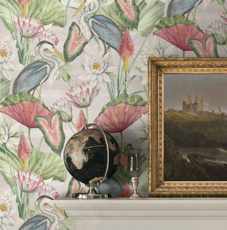 Heritage Tales 100046EH Cream Waterlily Lake Floral Unpasted Wallpaper Decor at Say Decor