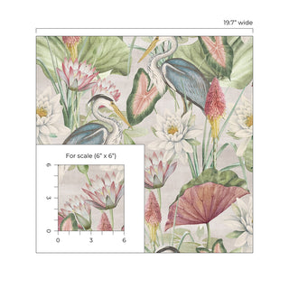 Heritage Tales 100046EH Cream Waterlily Lake Floral Unpasted Wallpaper Scale at Say Decor