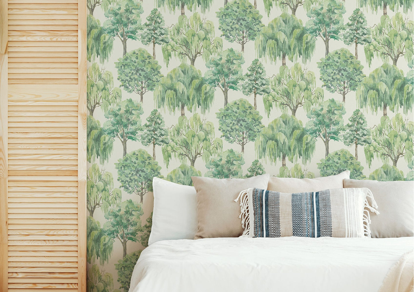 Heritage Tales 100048EH Green Whispering Willow Tree Unpasted Wallpaper bedroom at Say Decor