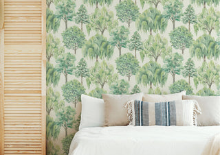 Heritage Tales 100048EH Green Whispering Willow Tree Unpasted Wallpaper bedroom at Say Decor