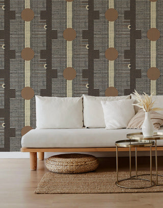 Mitchell Black Forbes Masters Inyanga Geometric Wallpaper living room in shade Cocoa at Say Decor