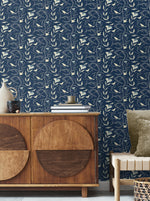 140090WR Birdsong peel and stick wallpaper living room from Elana Gabrielle