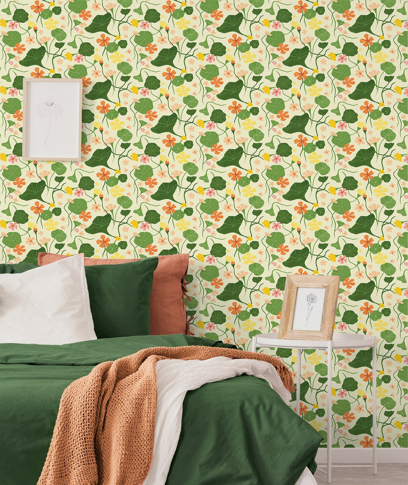 140140WR Nasturtiums floral peel and stick wallpaper decor from Elana Gabrielle