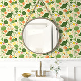 140140WR Nasturtiums floral peel and stick wallpaper bathroom from Elana Gabrielle