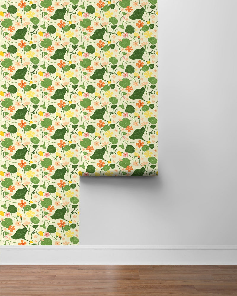 140140WR Nasturtiums floral peel and stick wallpaper roll from Elana Gabrielle