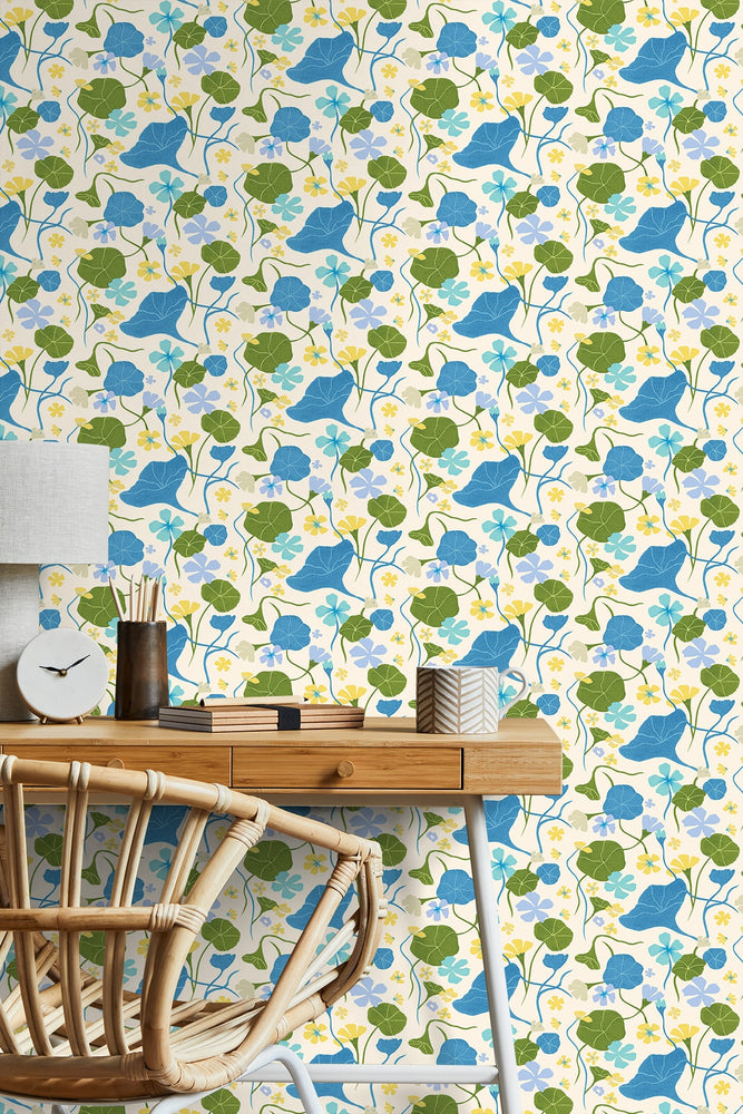 140141WR Nasturtiums floral peel and stick wallpaper office from Elana Gabrielle
