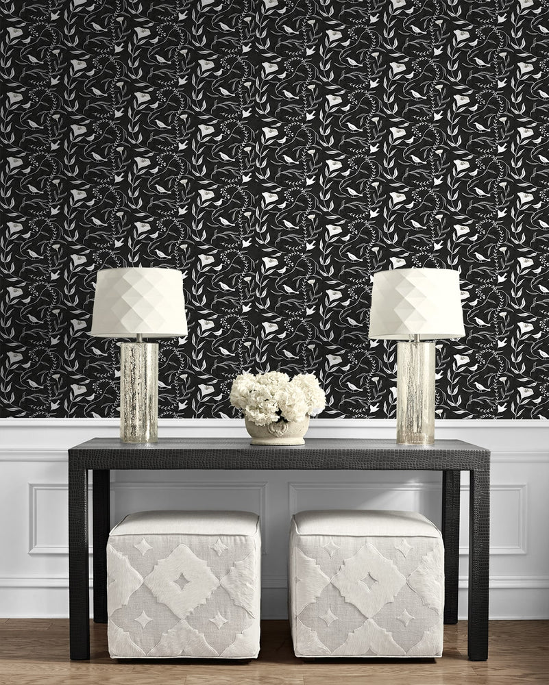 140150WR bird peel and stick wallpaper entryway from Elana Gabrielle