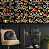 150101WR Chinoiserie peel and stick wallpaper bar cart from Harrison Howard