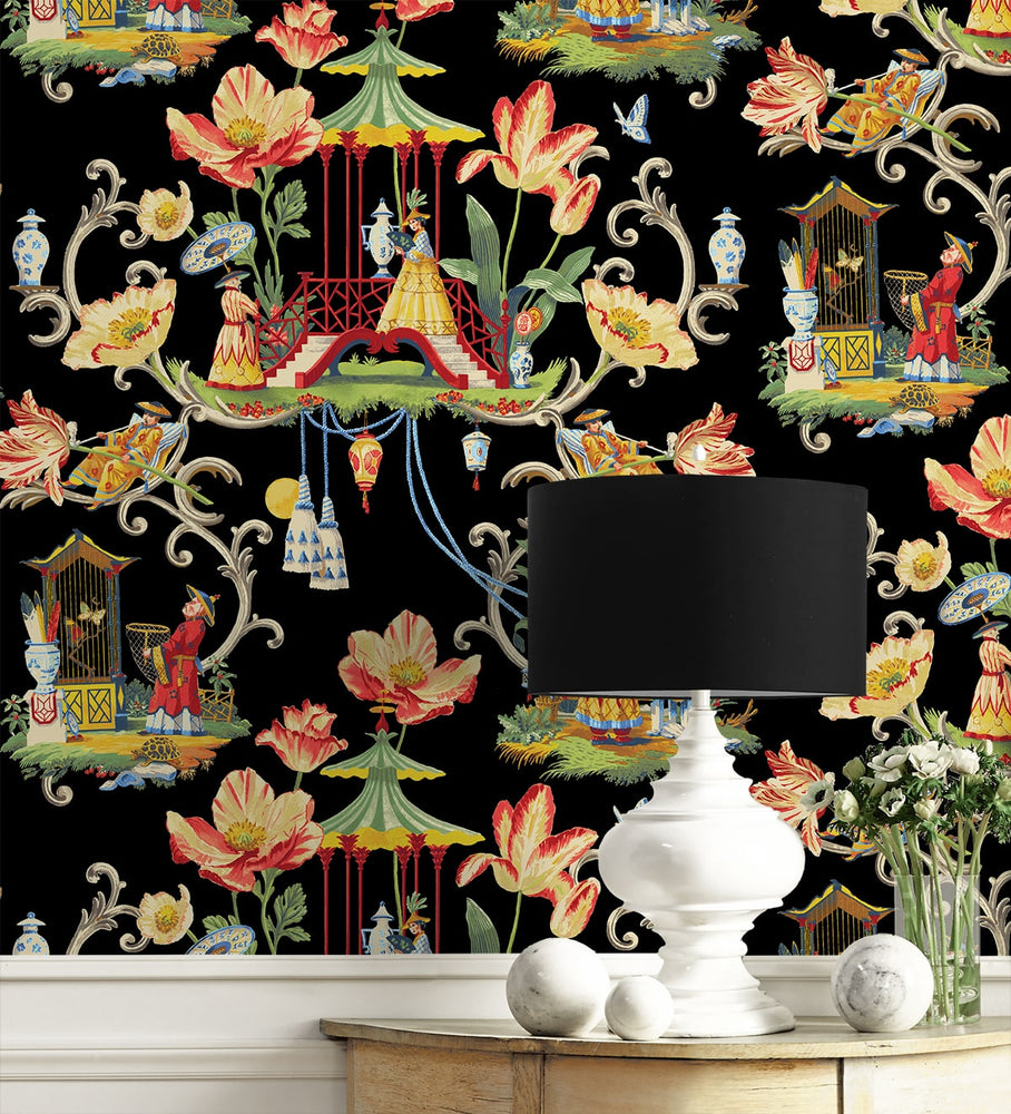 150101WR Chinoiserie peel and stick wallpaper decor from Harrison Howard