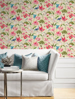 150110WR floral peel and stick wallpaper living room from Harrison Howard