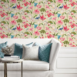 150110WR floral peel and stick wallpaper living room from Harrison Howard
