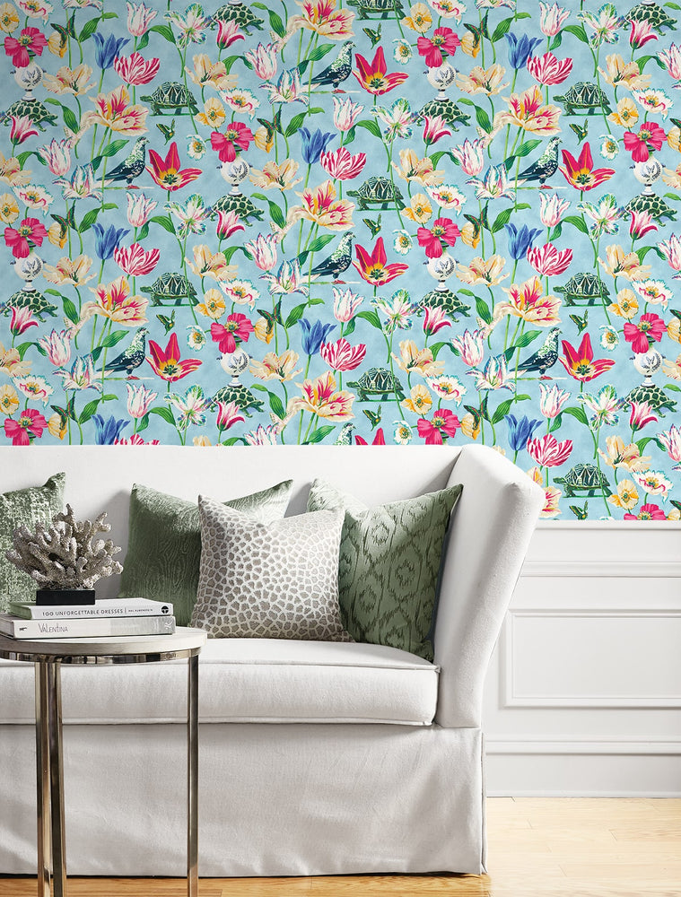 150111WR floral peel and stick wallpaper living room from Harrison Howard