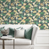 150112WR floral peel and stick wallpaper living room from Harrison Howard