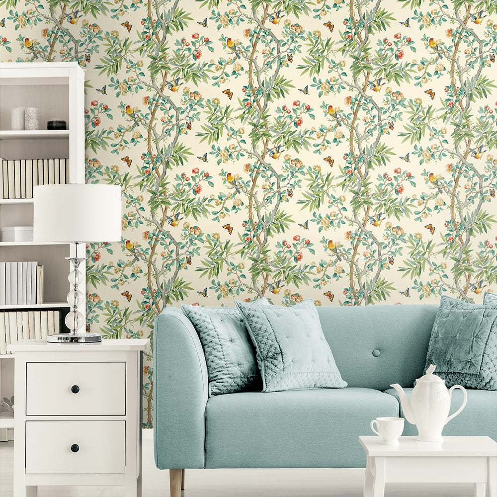 160020WR chinoiserie peel and stick wallpaper living room from Surface Style