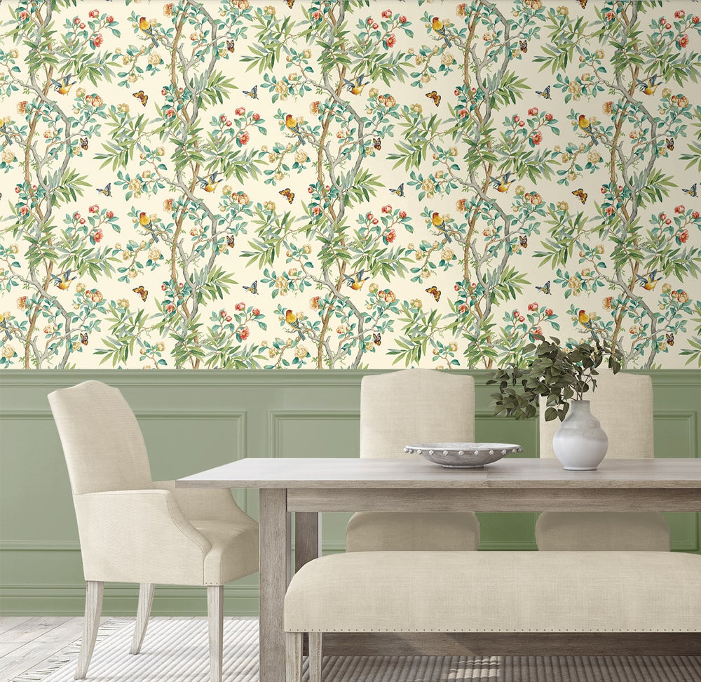 160020WR chinoiserie peel and stick wallpaper dining room from Surface Style