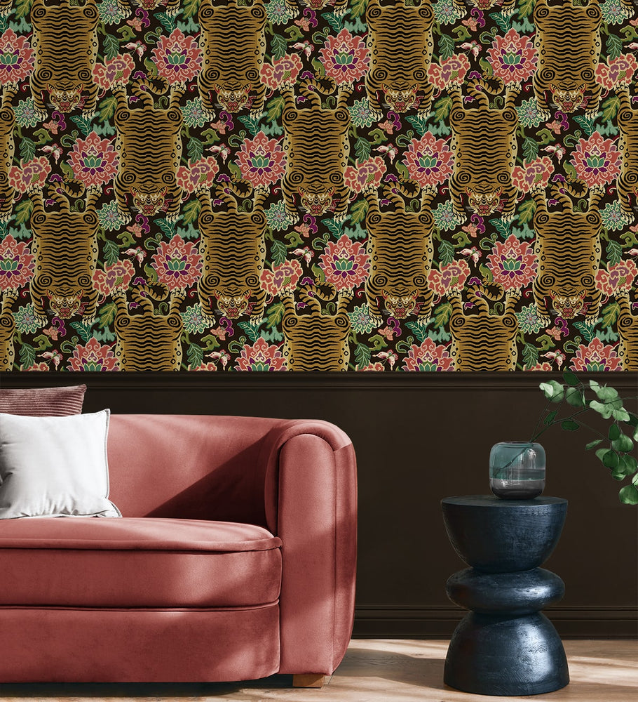 160040WR1 Tiger Eye peel and stick wallpaper living room from Surface Style