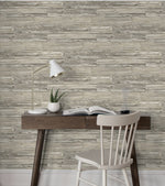 160090WR faux wood peel and stick wallpaper office from Surface Style