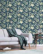160120WR leaf peel and stick wallpaper living room from Surface Style