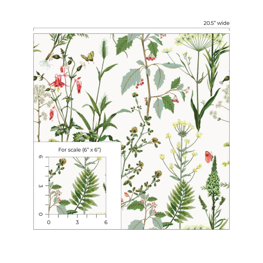 160140WR botanical peel and stick wallpaper scale from Surface Style