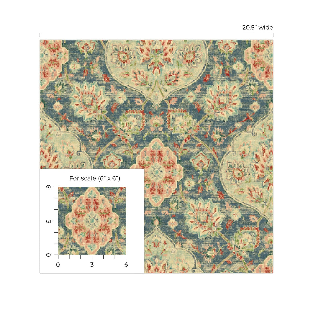 160150WR Caspian vintage peel and stick wallpaper scale from Surface Style