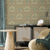 160151WR Caspian vintage peel and stick wallpaper living room from Surface Style
