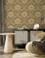 160152WR Caspian vintage peel and stick wallpaper living room from Surface Style