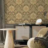 160152WR Caspian vintage peel and stick wallpaper living room from Surface Style