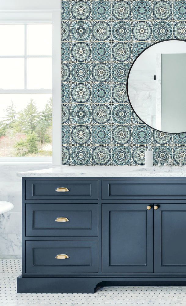 160170WR geometric peel and stick wallpaper bathroom from Surface Style