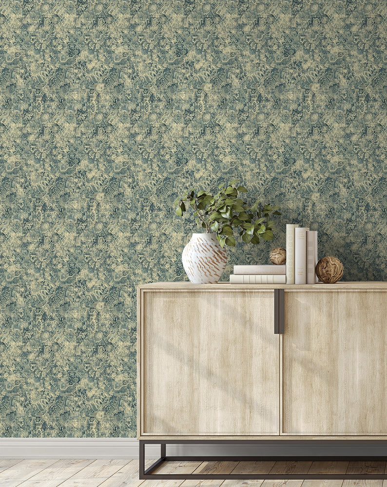 160181WR Cumbrae vintage peel and stick wallpaper living room from Surface Style