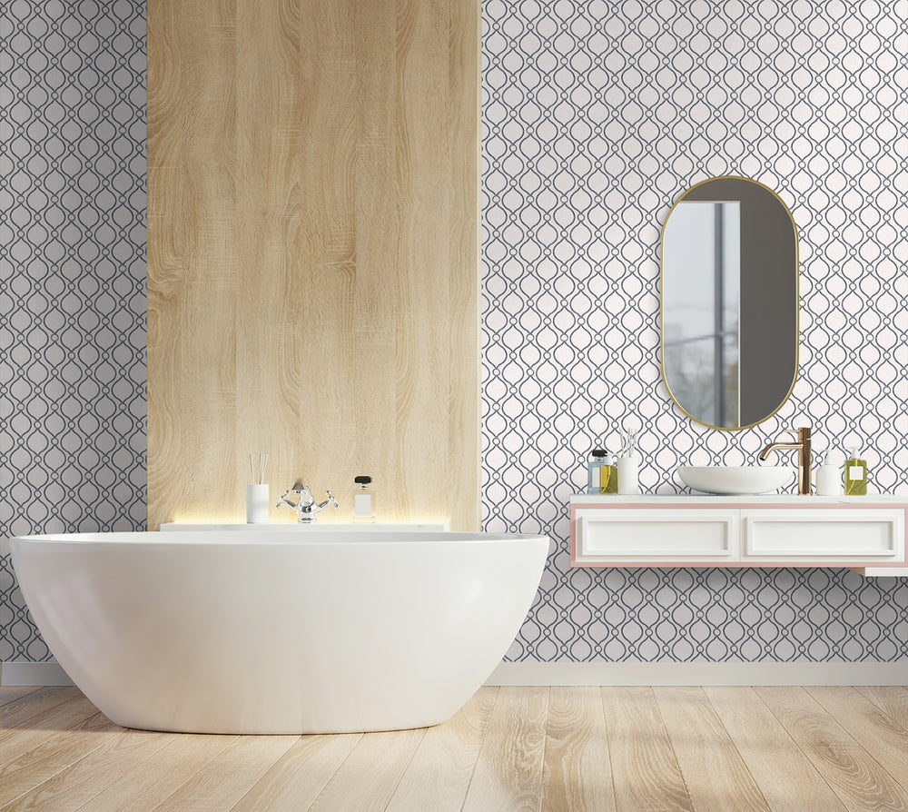 160191WR geometric peel and stick wallpaper bathroom from Surface Style