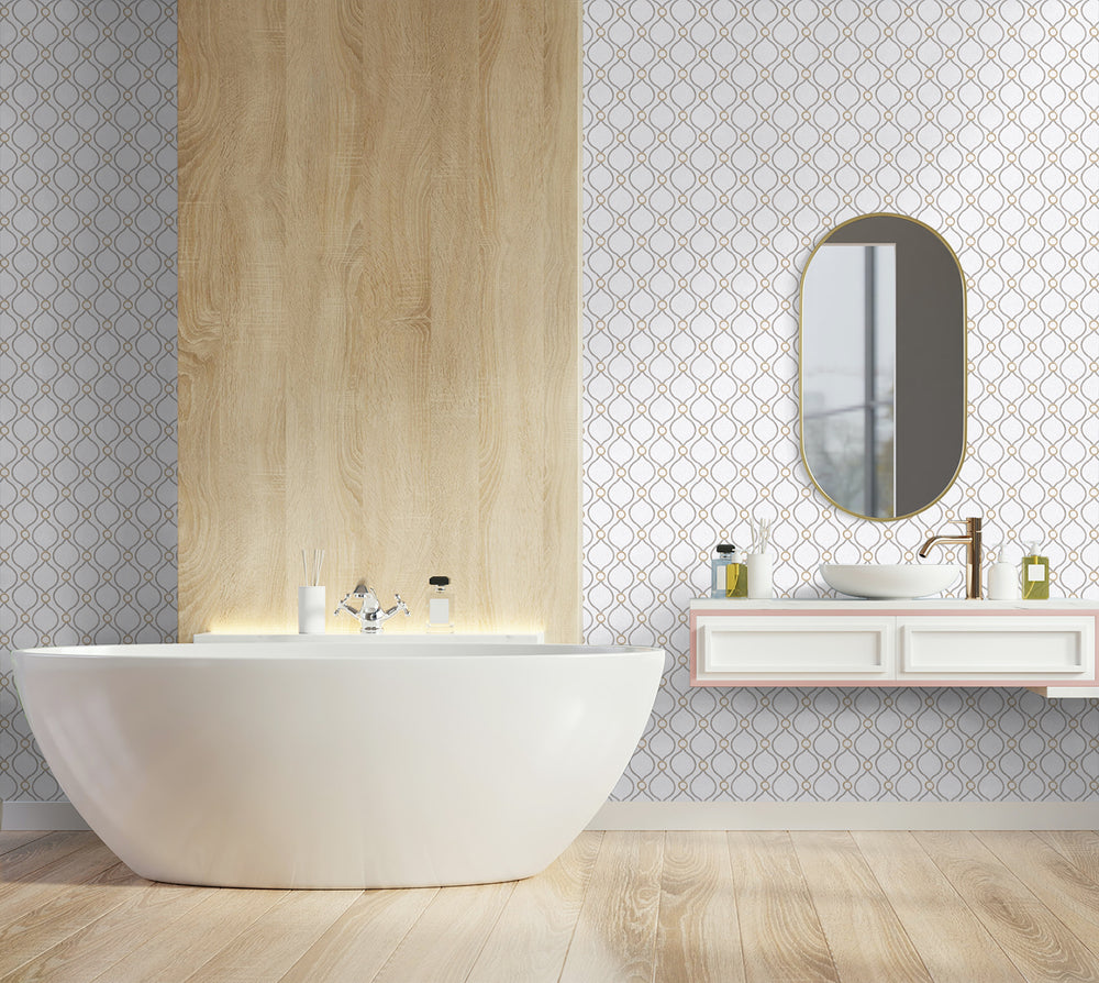 160192WR geometric peel and stick wallpaper bathroom from Surface Style