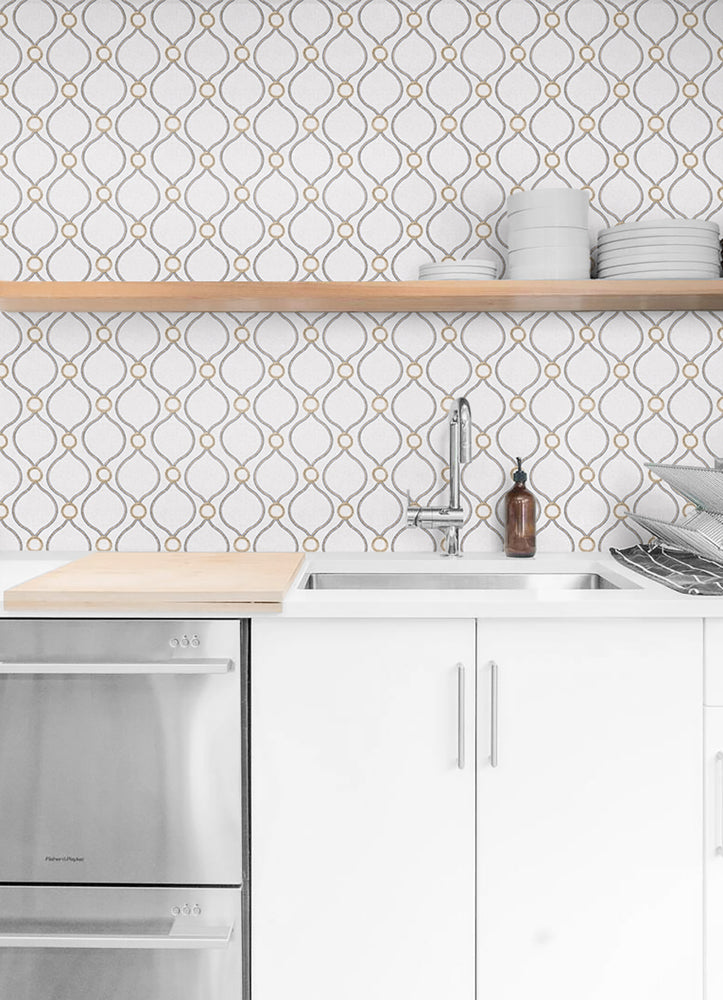 160192WR geometric peel and stick wallpaper kitchen from Surface Style