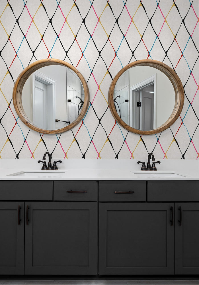 160200WR geometric peel and stick wallpaper bathroom from Surface Style