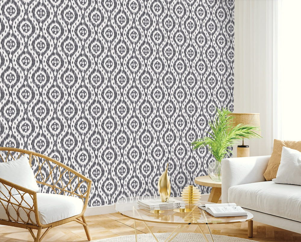 160211WR ikat peel and stick wallpaper living room from Surface Style