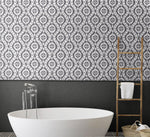160211WR ikat peel and stick wallpaper bathroom from Surface Style