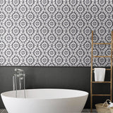 160211WR ikat peel and stick wallpaper bathroom from Surface Style