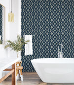 160250WR geometric peel and stick wallpaper bathroom from Surface Style