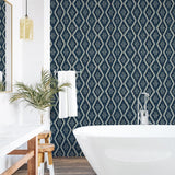 160250WR geometric peel and stick wallpaper bathroom from Surface Style