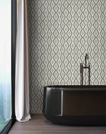 160251WR geometric peel and stick wallpaper bathroom from Surface Style