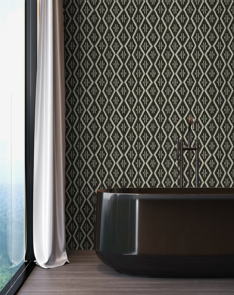 160252WR geometric peel and stick wallpaper bathroom from Surface Style