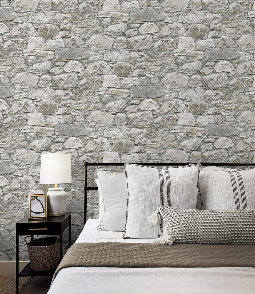 160280WR stone peel and stick wallpaper bedroom from Surface Style