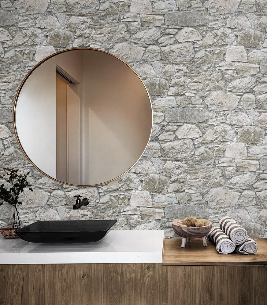 160280WR stone peel and stick wallpaper bathroom from Surface Style