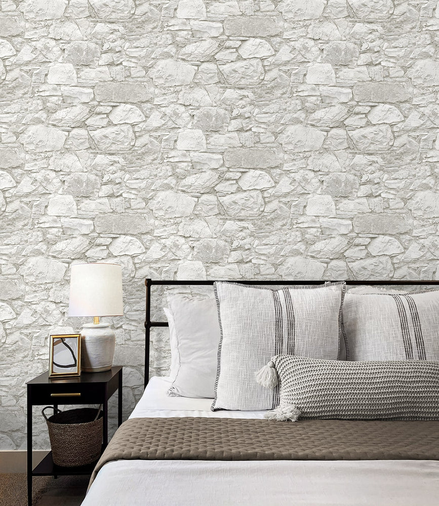 160281WR stone peel and stick wallpaper bedroom from Surface Style