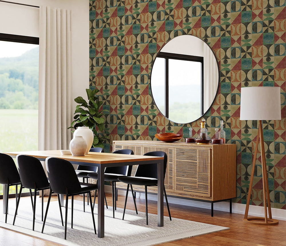 160290WR geometric peel and stick wallpaper dining room from Surface Style