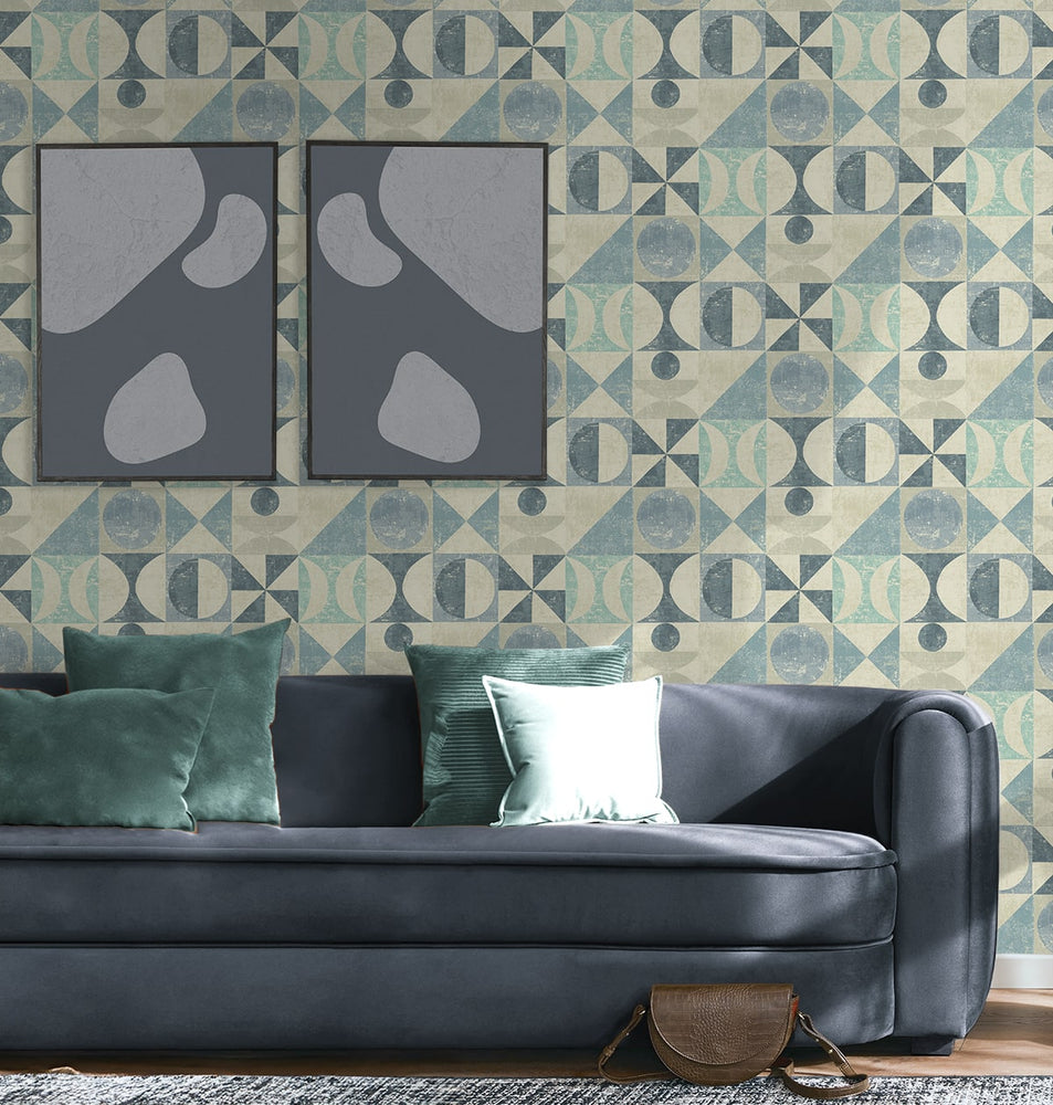 160291WR geometric peel and stick wallpaper living room from Surface Style