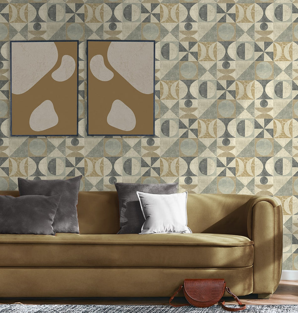 160292WR geometric peel and stick wallpaper living room from Surface Style