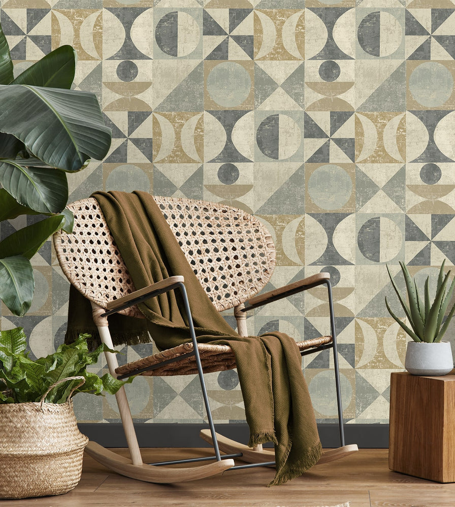 160292WR geometric peel and stick wallpaper entryway from Surface Style