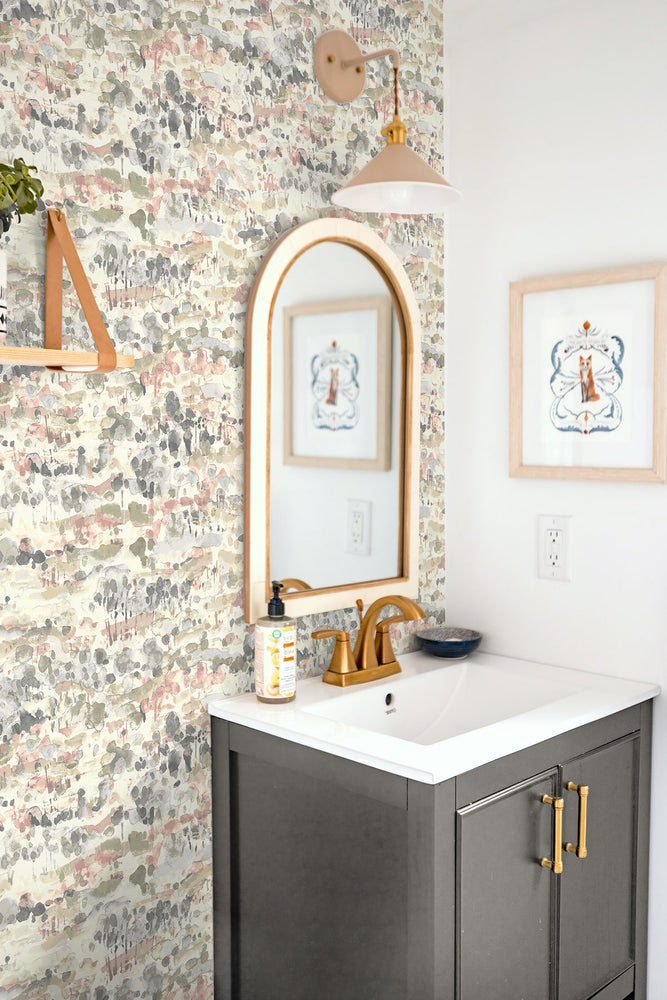 160321WR abstract peel and stick wallpaper bathroom from Surface Style