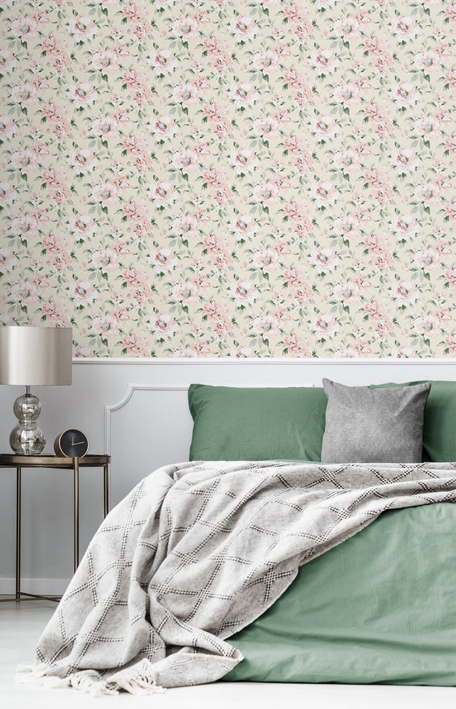 160330WR floral peel and stick wallpaper bedroom from Surface Style